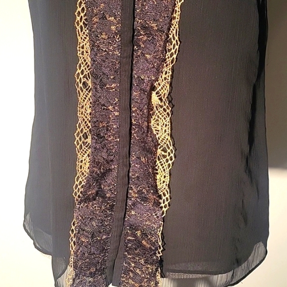 Jennifer Lopez Sheer Sleeveless Black & Gold Button Down Blouse, Size: XS - Picture 7 of 12